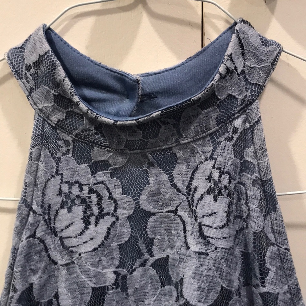 Audrey 3+1 Open Back Blue Lace Floral Romper - Picture 2 of 4